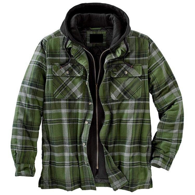 Men’s Plaid Hooded Shirt Jacket Warm Casual Autumn Winter Coat