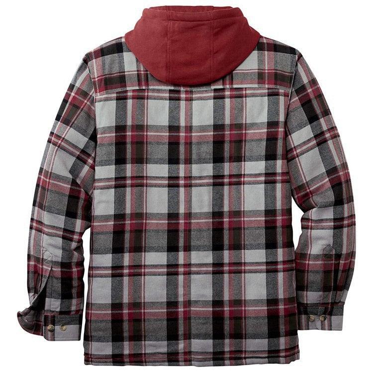 Men’s Plaid Hooded Shirt Jacket Warm Casual Autumn Winter Coat
