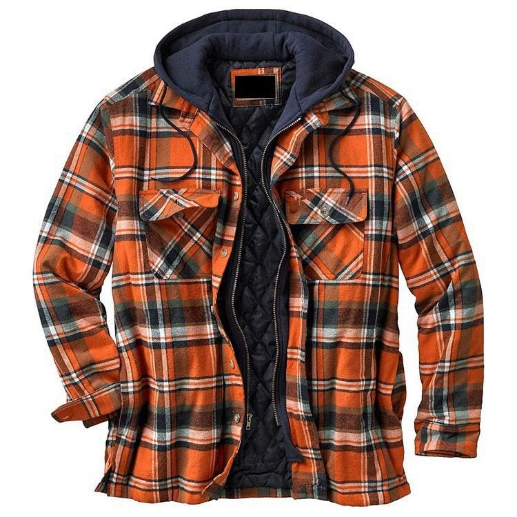 Men’s Plaid Hooded Shirt Jacket Warm Casual Autumn Winter Coat