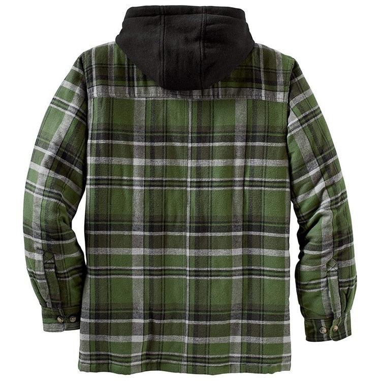 Men’s Plaid Hooded Shirt Jacket Warm Casual Autumn Winter Coat