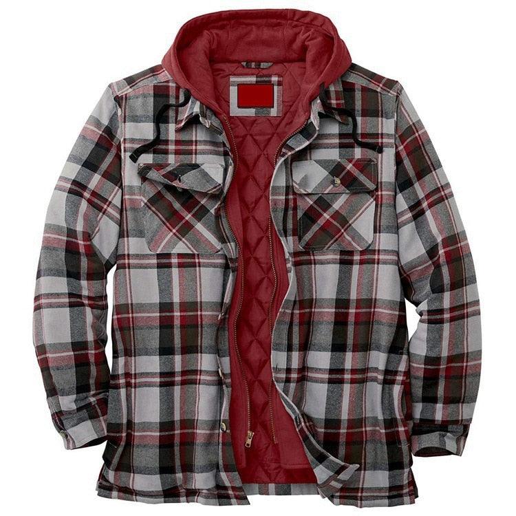 Men’s Plaid Hooded Shirt Jacket Warm Casual Autumn Winter Coat