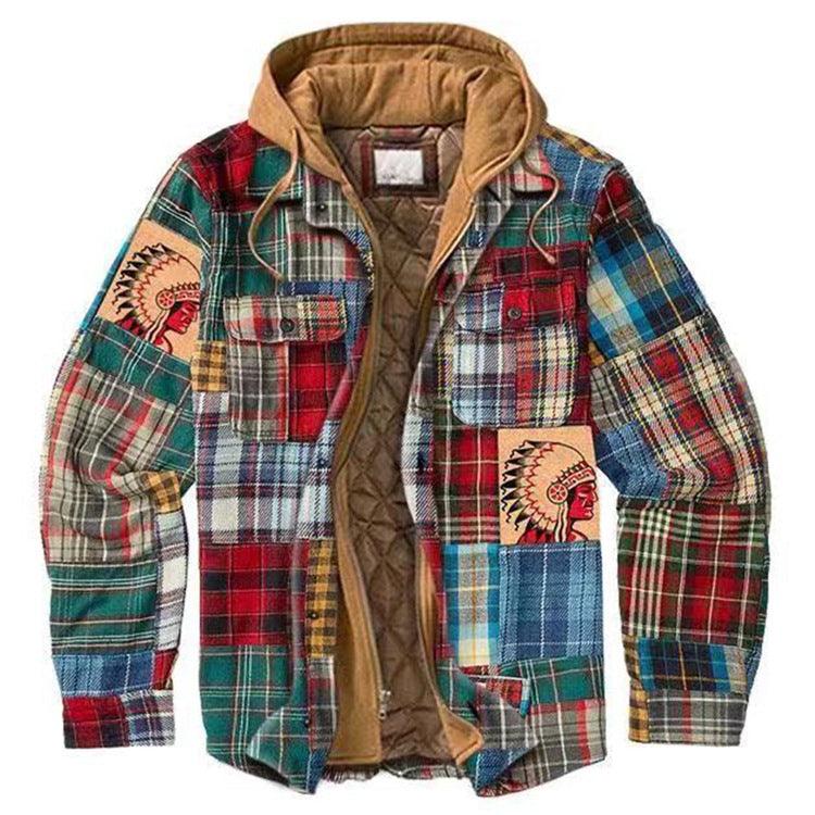 Men’s Plaid Hooded Shirt Jacket Warm Casual Autumn Winter Coat