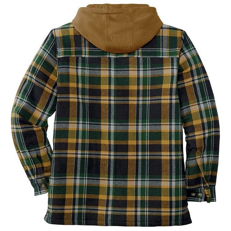 Men’s Plaid Hooded Shirt Jacket Warm Casual Autumn Winter Coat