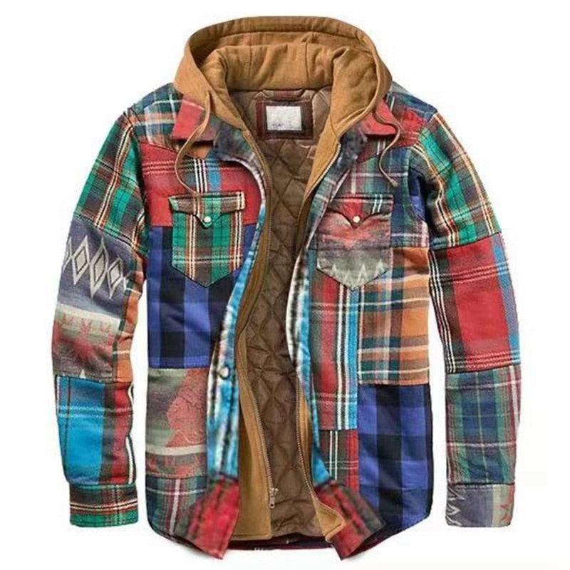 Men’s Plaid Hooded Shirt Jacket Warm Casual Autumn Winter Coat