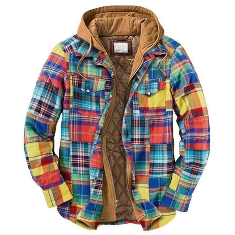 Men’s Plaid Hooded Shirt Jacket Warm Casual Autumn Winter Coat