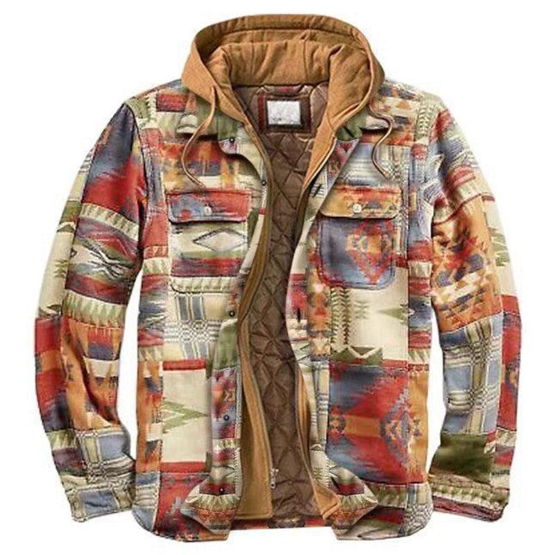 Men’s Plaid Hooded Shirt Jacket Warm Casual Autumn Winter Coat