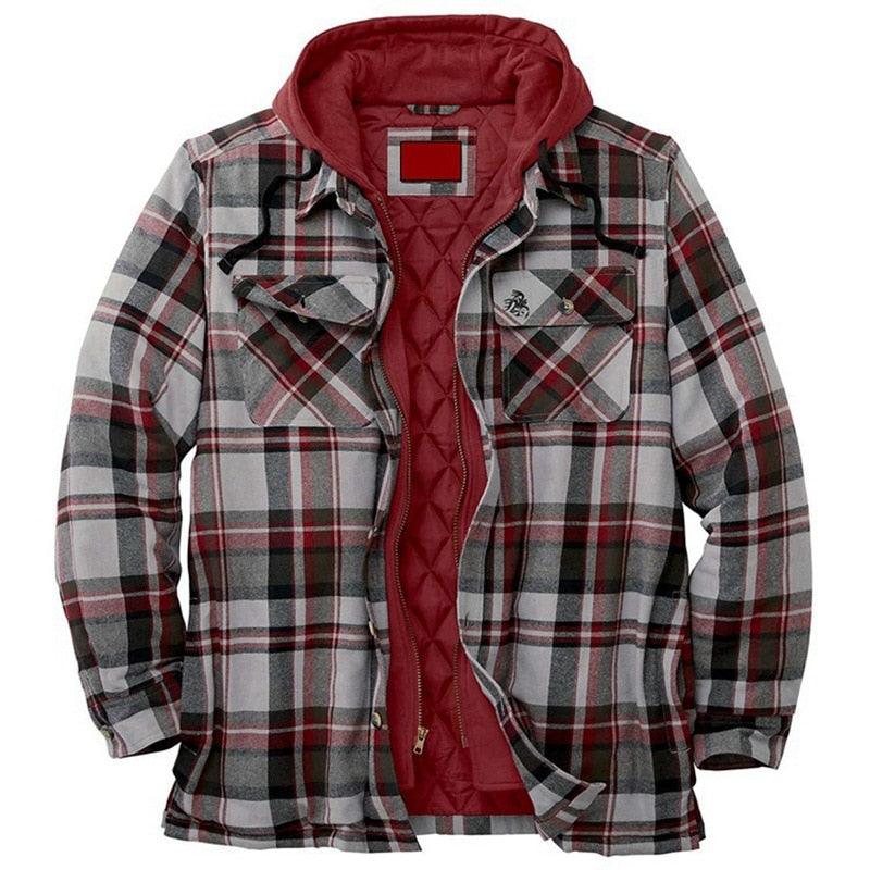 Men’s Plaid Hooded Shirt Jacket Warm Casual Autumn Winter Coat