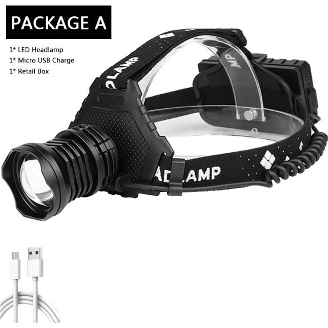 Rechargeable XHP160 LED Headlamp Zoomable Waterproof Hiking Camping Light