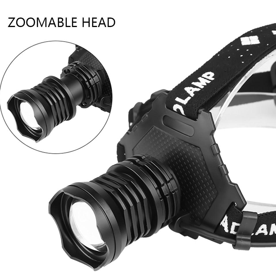 Rechargeable XHP160 LED Headlamp Zoomable Waterproof Hiking Camping Light