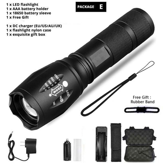Z45 LED Flashlight Ultra Bright Zoomable Waterproof Rechargeable Camping Torch