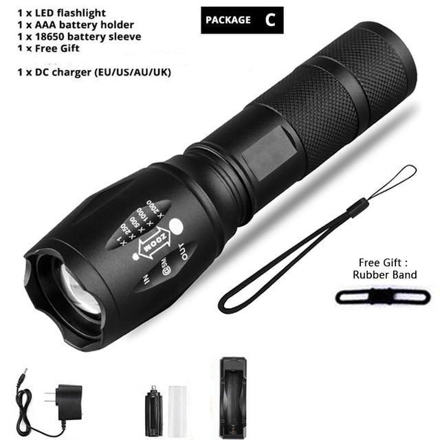 Z45 LED Flashlight Ultra Bright Zoomable Waterproof Rechargeable Camping Torch