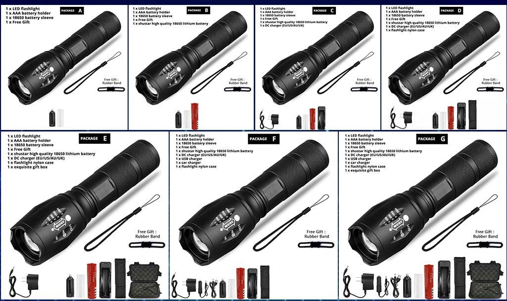 Z45 LED Flashlight Ultra Bright Zoomable Waterproof Rechargeable Camping Torch