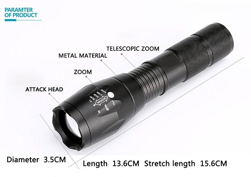 Z45 LED Flashlight Ultra Bright Zoomable Waterproof Rechargeable Camping Torch