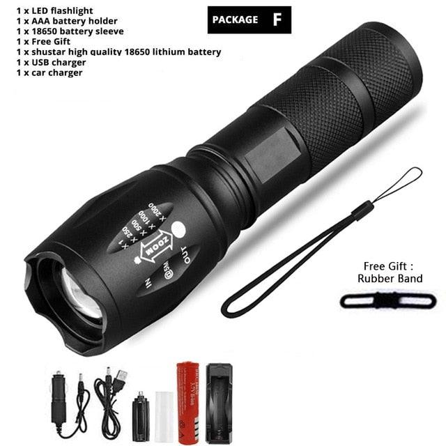 Z45 LED Flashlight Ultra Bright Zoomable Waterproof Rechargeable Camping Torch