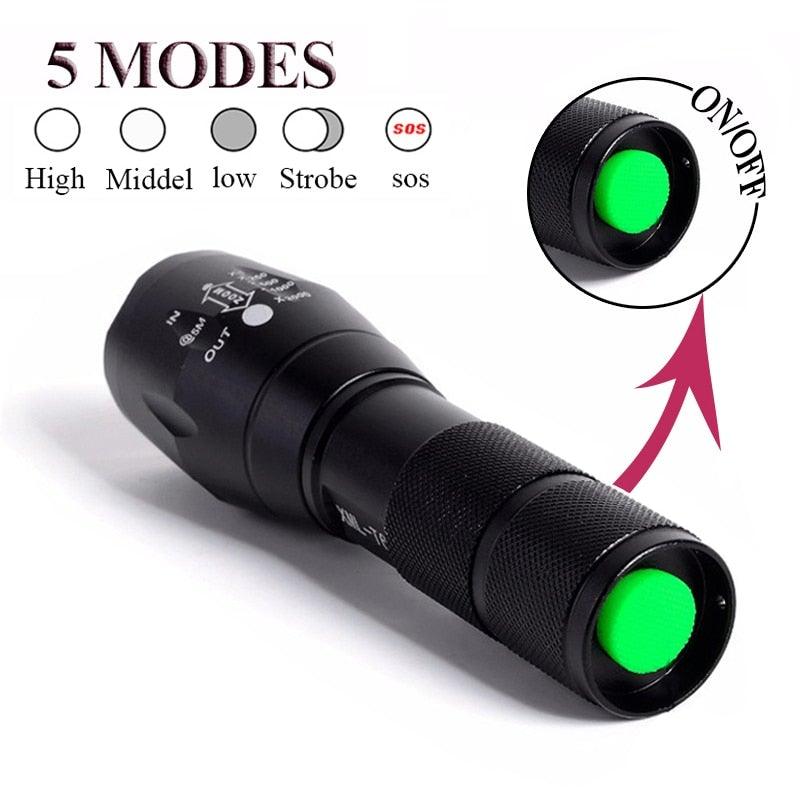 Z45 LED Flashlight Ultra Bright Zoomable Waterproof Rechargeable Camping Torch