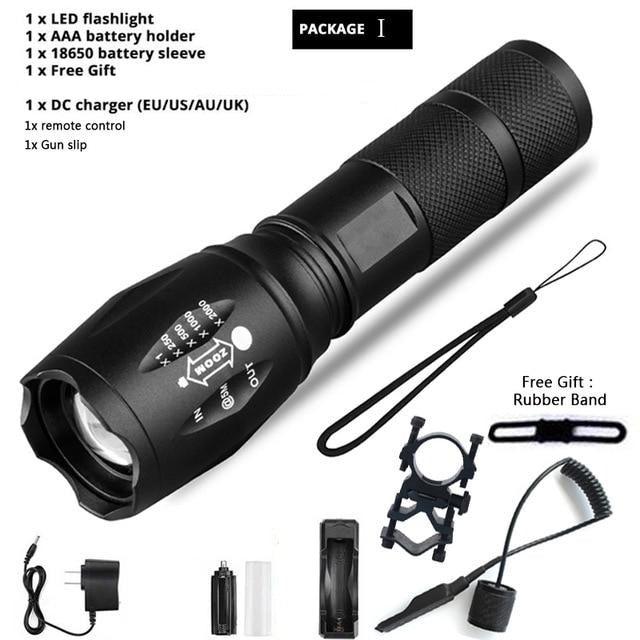 Z45 LED Flashlight Ultra Bright Zoomable Waterproof Rechargeable Camping Torch