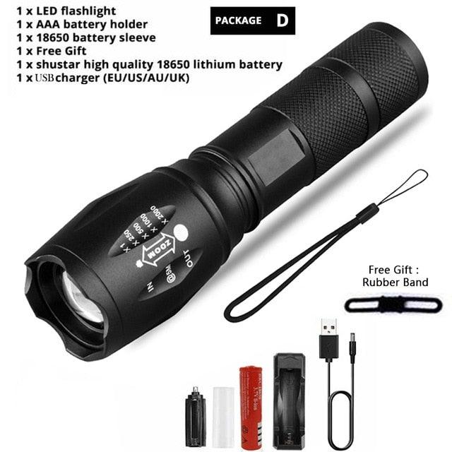Z45 LED Flashlight Ultra Bright Zoomable Waterproof Rechargeable Camping Torch