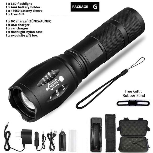Z45 LED Flashlight Ultra Bright Zoomable Waterproof Rechargeable Camping Torch