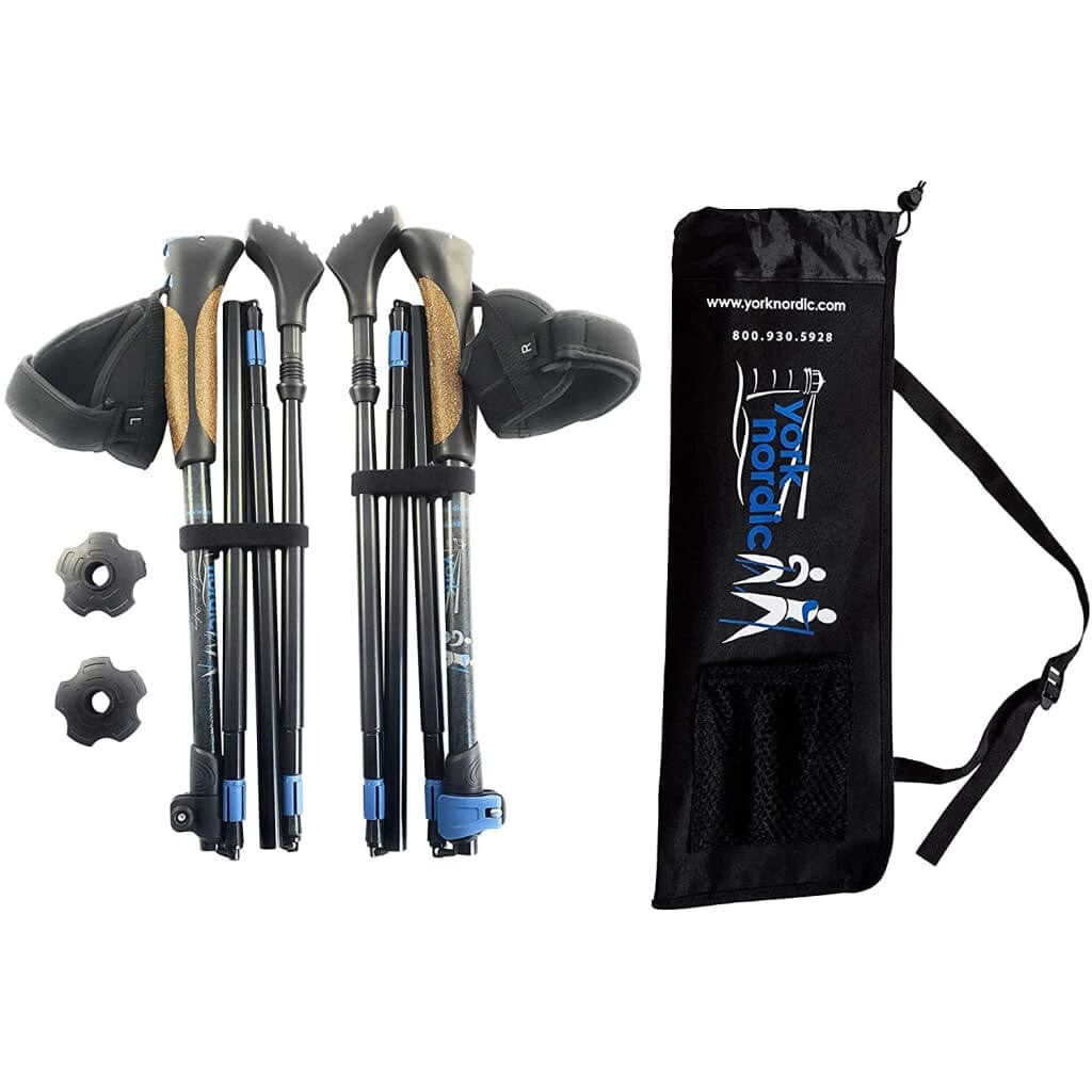 Travel Folding Hiking Walking Poles Adjustable Rubber Feet Carry Bag
