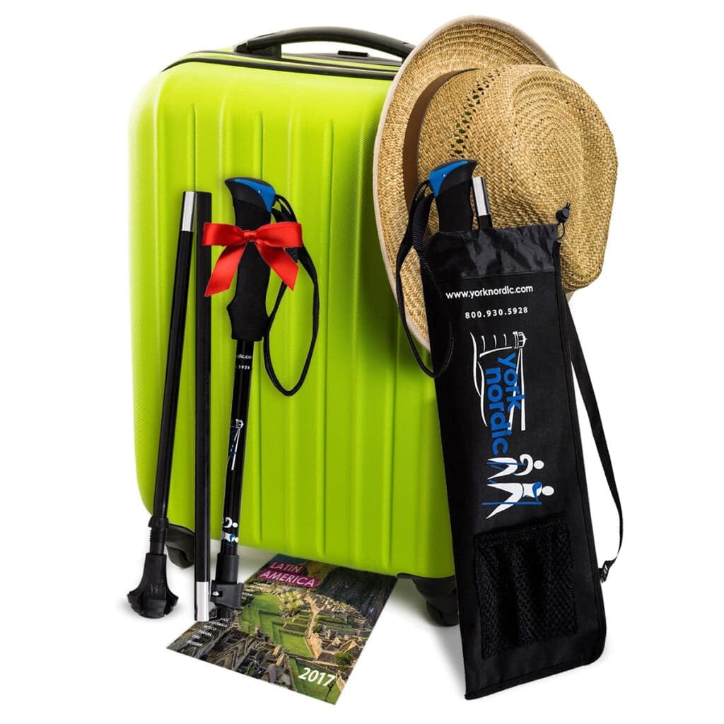 Travel Folding Hiking Walking Poles Adjustable Rubber Feet Carry Bag