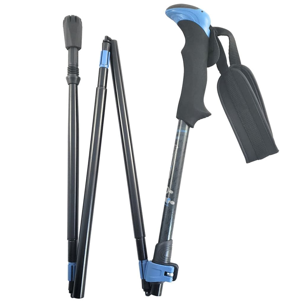 Travel Folding Hiking Walking Poles Adjustable Rubber Feet Carry Bag